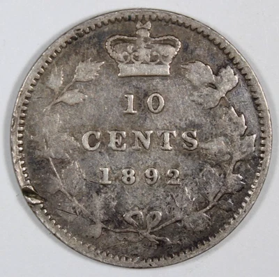 1892/1 10 Cent Canada Fine Plus-Details 520,000 Mintage KM 3 Free Shipping - Image 1 of 4