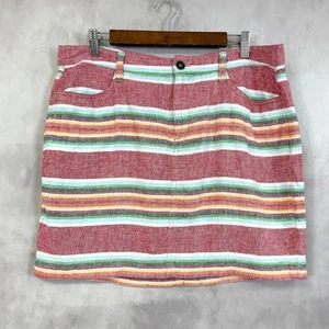 Old Navy Striped Linen Blend Skirt Womens Size 12 Red Multicolor Coastal Resort - Picture 1 of 12