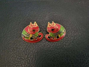 Vintage Berebi Red Enamel Cat Pierced Earrings 80s - Picture 1 of 5