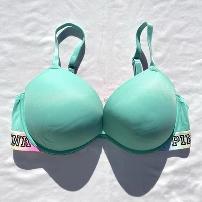 Victoria’s Secret PINK Wear Everywhere Super Push Up Bra 38D Mint Green Pink - Image 1 of 4
