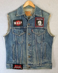 Chaqueta vaquera de camionero vaquera Slayer años 80 de colección LEVIS W.A.S.P. Manga de corte de metal pesado - Imagen 1 de 12