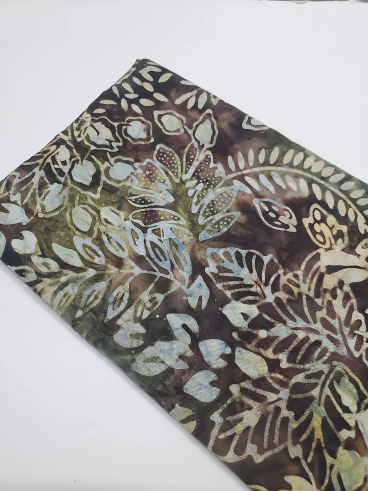 Batik Fabric Floral Brown Blue Cotton Sew Quilt Craft Hand Dyed FAT QUARTER - Image 1 of 1