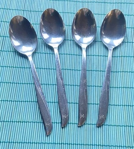 4 Oneida Community Stainless TWIN STAR 6-7/8" Oval Soup / Place Spoons Atomic - Picture 1 of 7