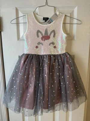Pink Violet Girls Unicorn Sequin Party Dress Size 5 NWT Sparkle Tulle Star - Image 1 of 2
