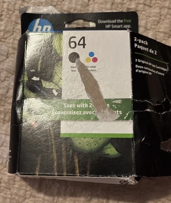 HP 64 черные и трехцветные чернильные картриджи 5-27 - поврежденная коробка запечатанные картриджи - Изображение 1 из 2
