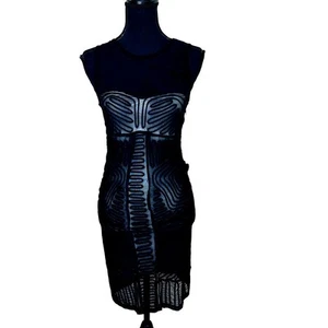 Armani Exchange Mini Abito Bodycon Nero XS Maglia Bustier Fodera Nuda Designer - Foto 1 di 5