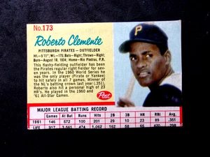 1962 POST #173 ROBERTO CLEMENTE..NO CREASES,,CORNER WEAR AT TIPS.PIRATES.HOFAMER - Picture 1 of 2
