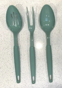 Set 3 Vtg Ekco USA Nylon Plastic Kitchen Utensils 2 Spoons Fork Aqua Blue Green - Picture 1 of 3