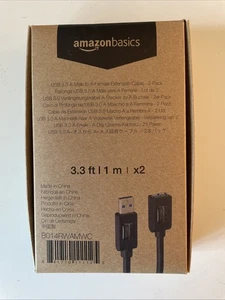 AmazonBasics USB 3.0 Cable, Type USB-A Male to Female 3.3 Ft. 2-Pack New in box - Picture 1 of 5