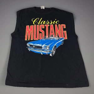 Vintage 90s Classic Ford Mustang Convertible Car Black Sweatshirt Tank Top Large - Picture 1 of 5