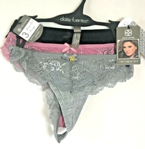 Daisy Fuentes 3 Pair Lace Thong Panties Small Grey Pink Black Mid-Rise New - Picture 1 of 4