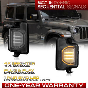 Sequential LED Side Mirror Turn Signal Lamp Set For 2018-2022 Wrangler Gladiator