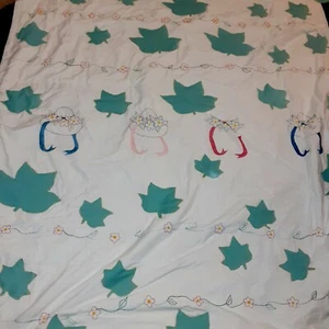 Handmade Quilt Blank Reversible 72" x 74" White Multi Colored Leaf Bonnet Flower - Picture 1 of 12