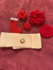5 Hand Made Crochet Knitted Christmas Pins Brooches Head Wrap Wreath Stocking