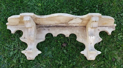 Antique Distressed Chippy Paint Primitive Rustic Americana Folk Wood Wall Shelf - Image 1 of 4