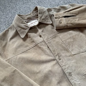 Norm Thompson Suede Leather Shirt Jacket Shacket Overshirt Size Large Camel Tan - Picture 1 of 11