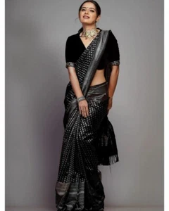 Banarasi Soft Lichi Silk Saree with Unstitched Blouse Piece Zari Work Roch pallu - Picture 1 of 1