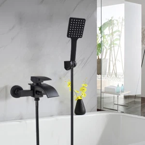 Schwarz Dusch Badewannenarmatur Wasserfall Wasserhahn Wannenarmatur Badarmatur - Bild 1 von 11