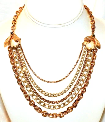 Collar Ann Taylor Multi Cadena con Abejas Estrás Imitación MOP Firmado Foto 1 de 4