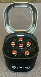 Martin APP0007 Luxe Liquidmetal Bridge Pin Set - Chrome w/ Red Inlay - Picture 1 of 4