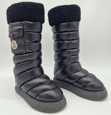Moncler Gaia Bolsillo Bota de Nieve Piel Recortada Talla 37.5 EE. UU. 7.5 Mujeres Negro P00737204 Foto 1 de 4