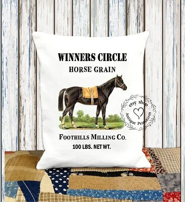 Winners Circle Horse Grains Decorative Fabric Pillow #1261 - Image 1 of 4