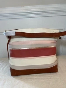 Radley London Eaton Hall Brown Pink Cream Gold Striped Leather Hobo Shoulder Bag - Picture 1 of 5
