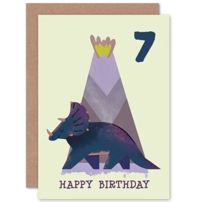 Dinosaur Triceratops 7th Birthday Blank Greeting Card With Envelope - image 1 of 4