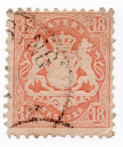 1870 - Germania Antichi Stati (Baviera) - Stemma. Stampa in rilievo, 18 k. usato - Imagen 1 de 1
