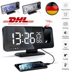 LED Radiowecker mit Projektion digital dimmbar Tischuhr Alarm USB FM - DHL