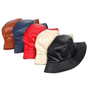 Unisex Color Sólido Etiqueta Personalidad Cuero PU Cubo Sombreros Pescadores Gorras Outdo - Imagen 1 de 29