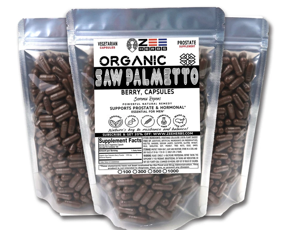 Organic Saw Palmetto Berry Capsules - 1200mg Pure Natural Saw Palmetto Berry - Image 1 of 1