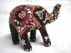 ELEFANTE ELEFANTE pequeño de cuero y cuentas y espejo de colección - baúl - Imagen 1 de 7
