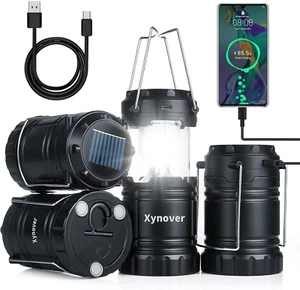 Solar Camping Lantern 4-Pack - Rechargeable LED Lights, Magnetic Base & Foldable - Picture 1 of 8