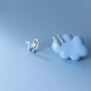 925 Sterling Silver asymmetrical Zircon Ear Cuff Clip Non Piercing Wrap Earrings - Picture 1 of 6