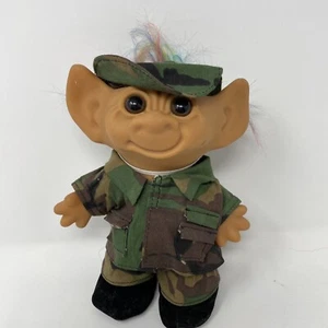Vintage Uneeda  Wishnik 8” TROLL  Army Soldier Rainbow Hair - Picture 1 of 12