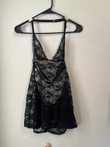 UNDERCOVER Abito lingerie Victorias Secret nero pizzo reggicalze collo schiena bassa spalline sexy