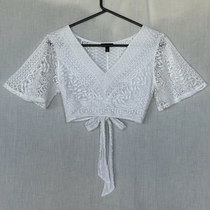 Express White Lace Crop Tie Top XS – Nylon/Polyester – Boho Festival Style - Bild 1 von 9