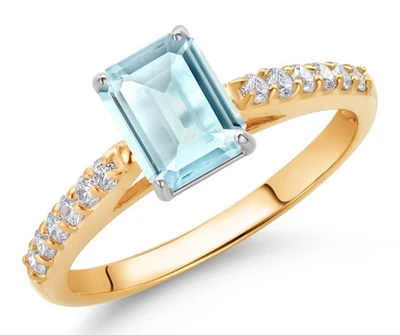 925 Zweifarbig Vergoldet Silber 1.32 Karat Himmelblau Topas Und Weiß Topas Ring - Bild 1 von 4