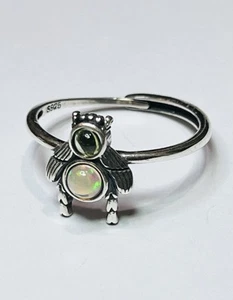 925 Sterling Silver Natural Rainbow Opal Citrine Bumblebee Bee Moth Bug Ring - Picture 1 of 14