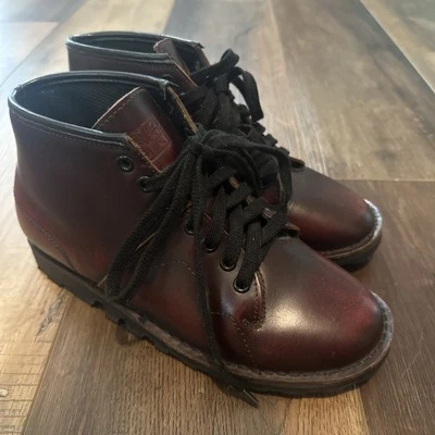 TUK Women's Vintage Creepers Wedge Boots Maroon Red Leather Lace Up Size 5 - Image 1 of 4