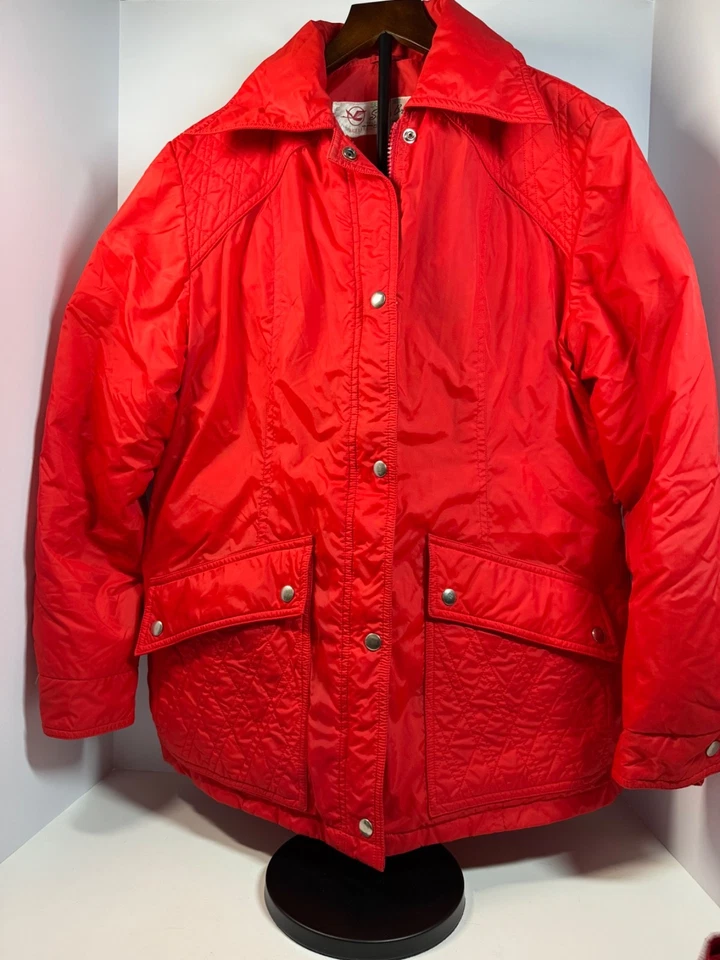 Swan Brand 复古鹅/羽毛羽绒女式红色夹克 — 第 1/4 张图片