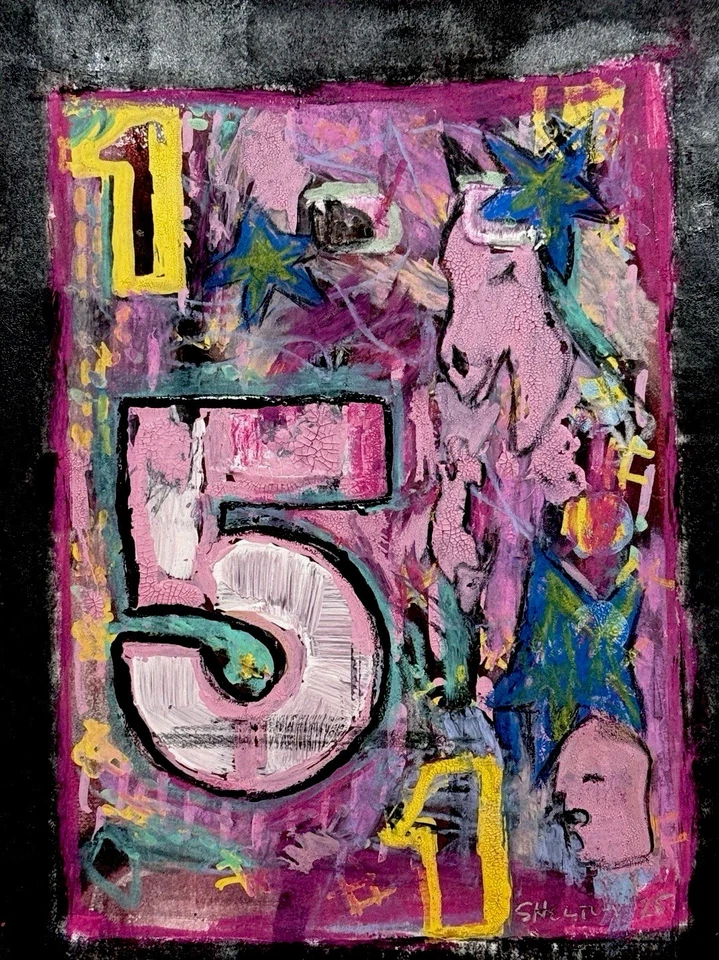 原版混合媒体街头艺术绘画签名 6x8 – 抽象涂鸦流行城市 — 第 1/1 张图片