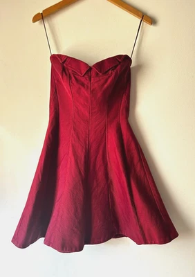 Vestido de Fiesta Z Spoke Zac Posen Pasarela Borgoña Algodón Sin Tirantes Talla 2 Alta Costura Foto 1 de 4