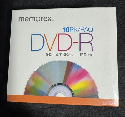 Memorex DVD-R 10PK Slim Case 16X 4.7GB /GO Recordable Disks New Sealed - Image 1 of 3