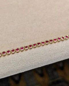6 Ct Round Cut Lab-Created Red Ruby Bezel Tennis Bracelet 14K Yellow Gold Plated - Picture 1 of 7