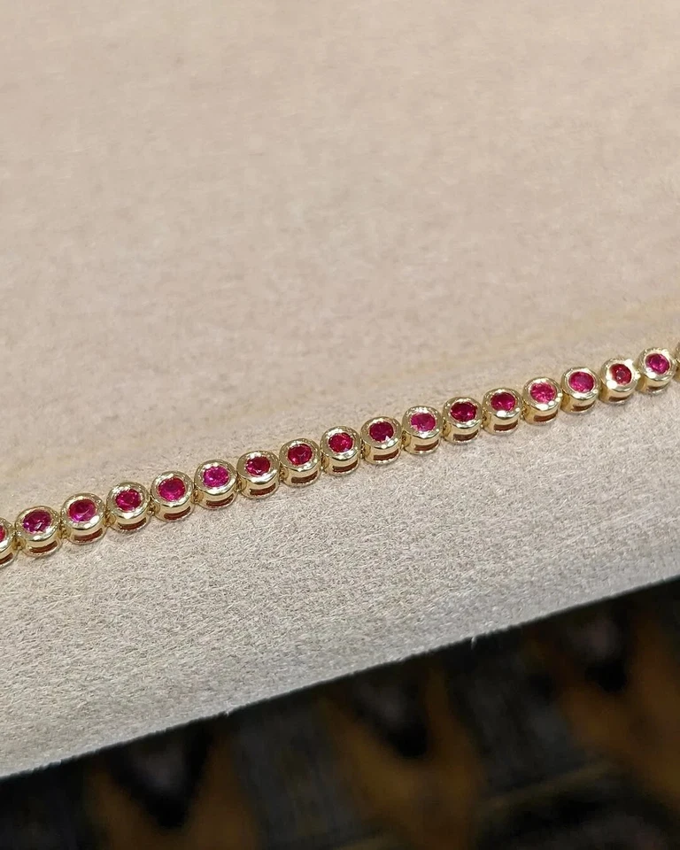6 Ct Round Cut Lab-Created Red Ruby Bezel Tennis Bracelet 14K Yellow Gold Plated - Image 1 of 4