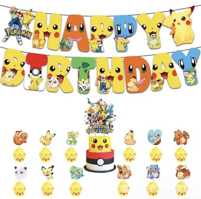 Feliz Cumpleaños 🥳 Pikachu Fiesta Pokemon Centro Cupcake Letras Topper Foto 1 de 4