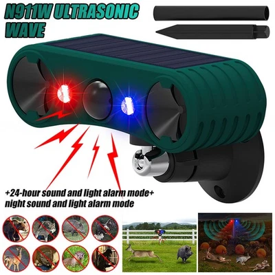 Solar Outdoor Motion Sensor Alarm 2*130db Ultrasonic Siren with 4 Modes Flashing - Image 1 of 4