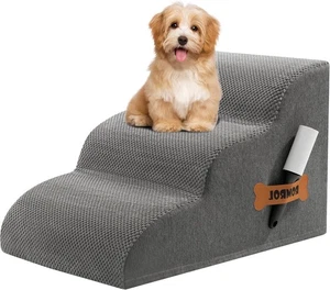 Romrol Hundetreppenrampe für Betten Couches, extra breit 14,9"x17,9"x13,5", grau  - Bild 1 von 6